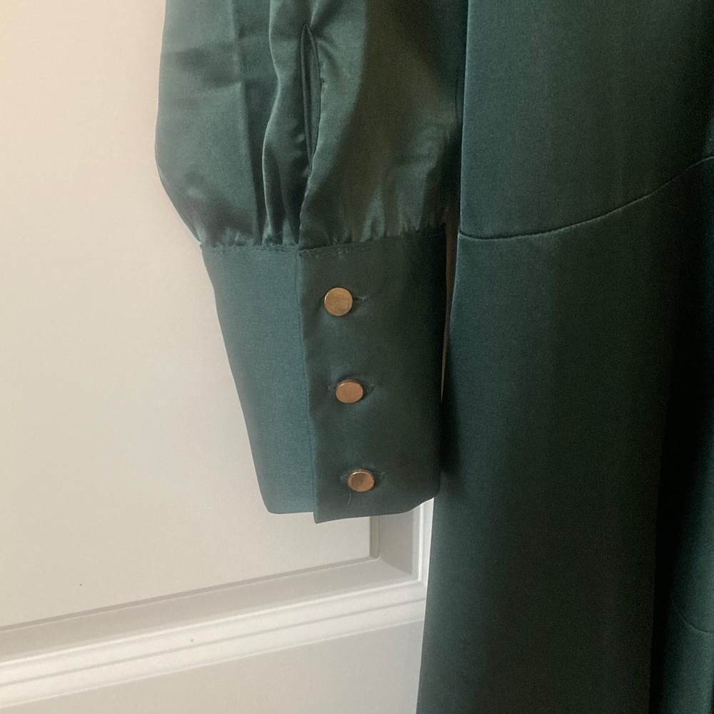 Emerald Satin Long Sleeve Wrap Dress - Picture 4 of 10